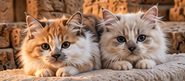 Two fluffy kittens resting on a blanket