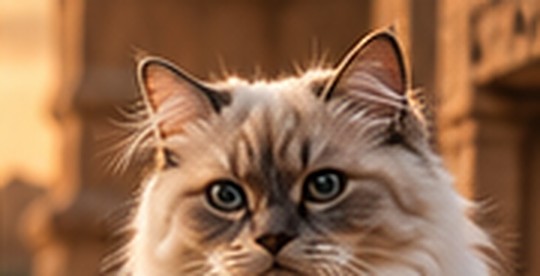 A fluffy cream cat looking into the camera